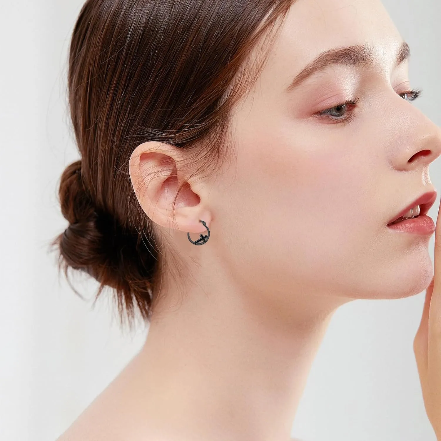 Kootwo Cross Earrings 925 Sterling Silver Small Huggie Cross Hoop Earrings Blue Opal/Black Gold/Abalone Shell/Rose Gold/Opal Jewelry Gifts for Women Men