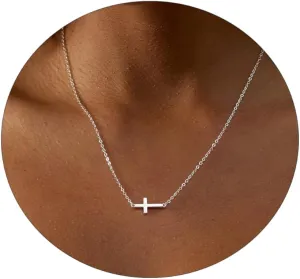 Kyerlyn Cross Necklace for Women, 14K Gold/Silver Plated Choker Necklace Dainty Necklace Small Cross Pendant Necklace Simple Trend Layered Stackable Gold Necklaces for Women Everyday Gift