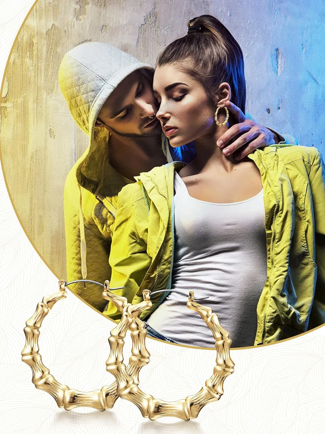 Large Bamboo Hoop Earrings Hip Hop Woman Bamboo Earrings Oversized Metal Hoop for Daily Wear 80s/ 90s Rapper Accessories