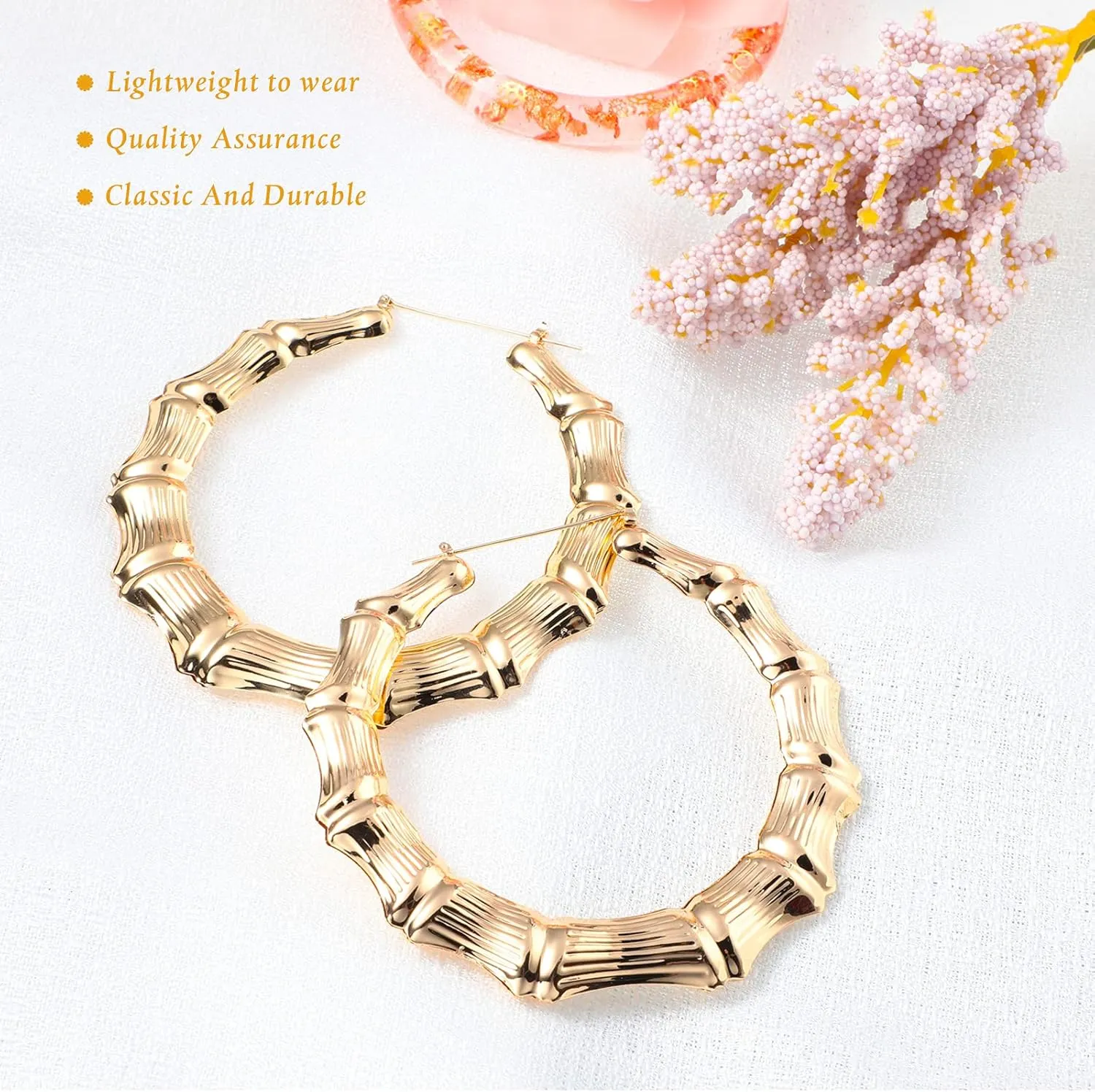 Large Bamboo Hoop Earrings Hip Hop Woman Bamboo Earrings Oversized Metal Hoop for Daily Wear 80s/ 90s Rapper Accessories