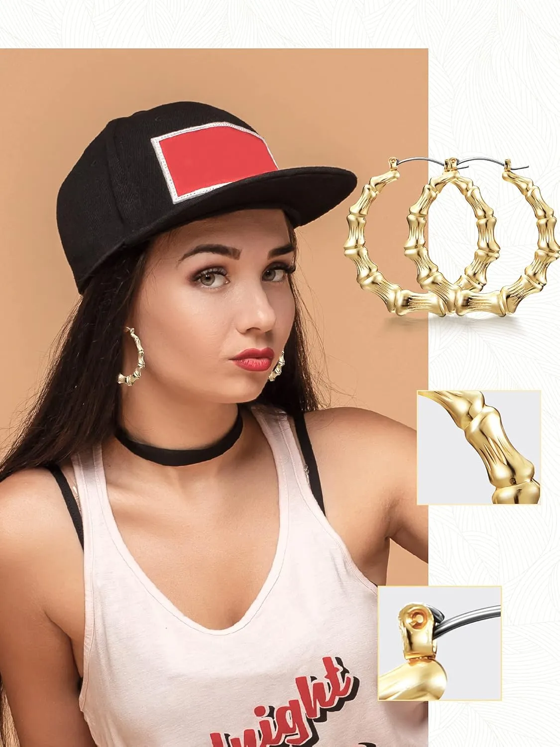 Large Bamboo Hoop Earrings Hip Hop Woman Bamboo Earrings Oversized Metal Hoop for Daily Wear 80s/ 90s Rapper Accessories