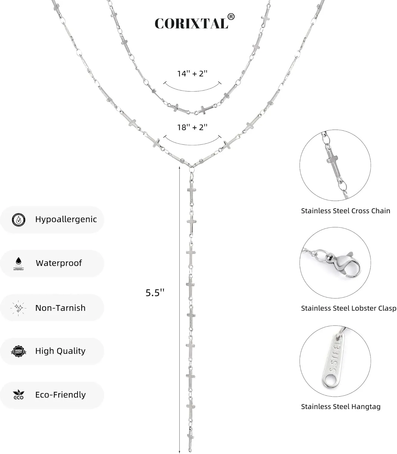 Lariat Silver Necklace for Women, Dainty Long Necklace Silver Y-Shaped Layered Beaded Chain Drop Necklaces for Women Trendy Simple Silver Jewelry for Women Gifts