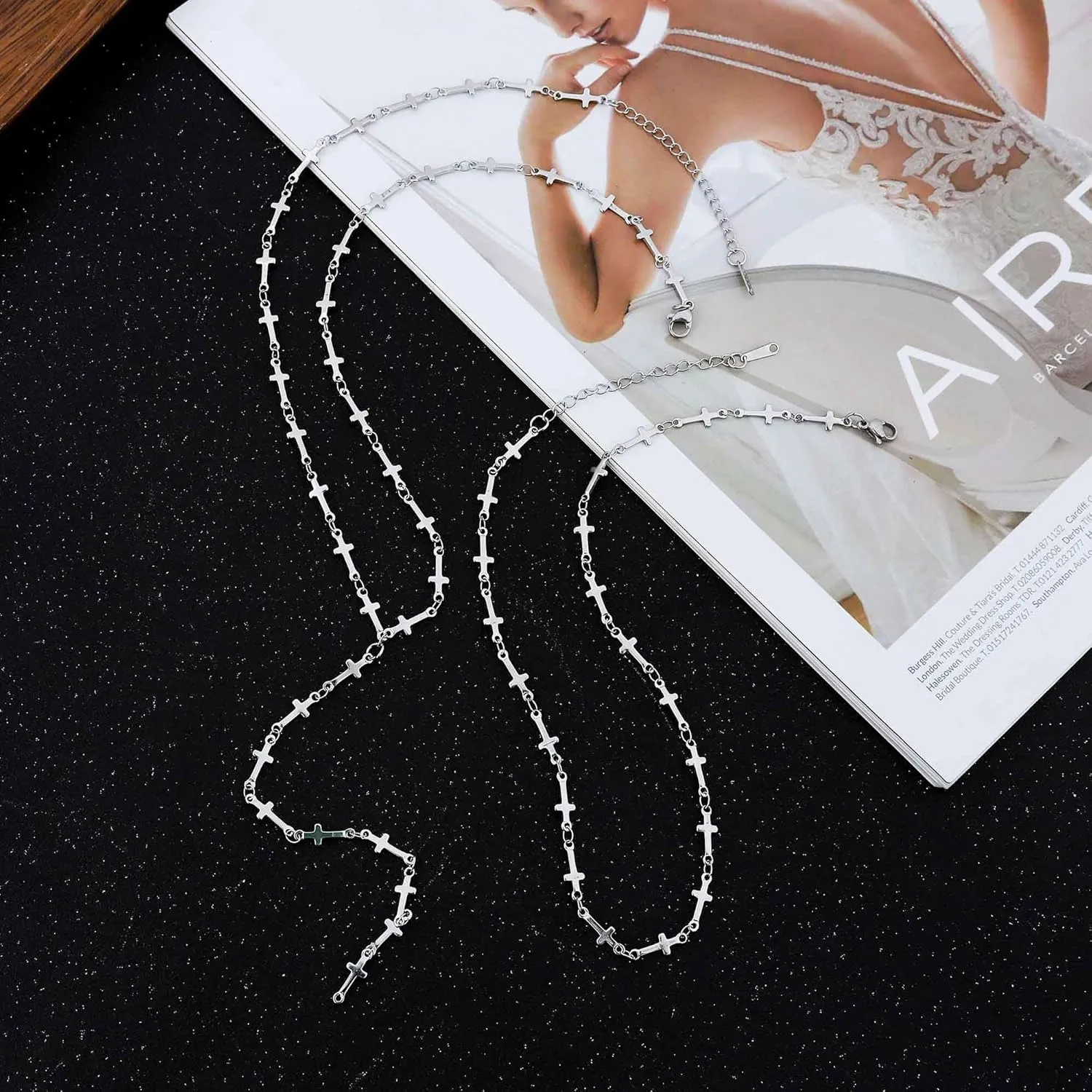 Lariat Silver Necklace for Women, Dainty Long Necklace Silver Y-Shaped Layered Beaded Chain Drop Necklaces for Women Trendy Simple Silver Jewelry for Women Gifts