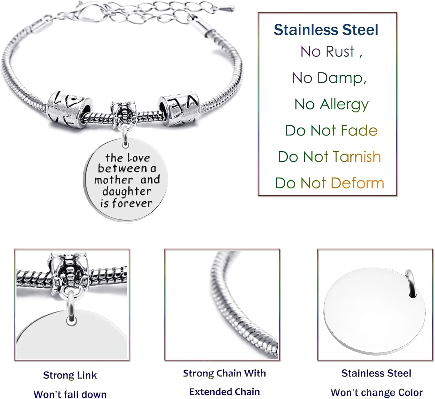lauhonmin Mother Daughter Mother Son Grandmother Grandson Granddaughter Charm Bracelets Mom Gifts Mother's Day