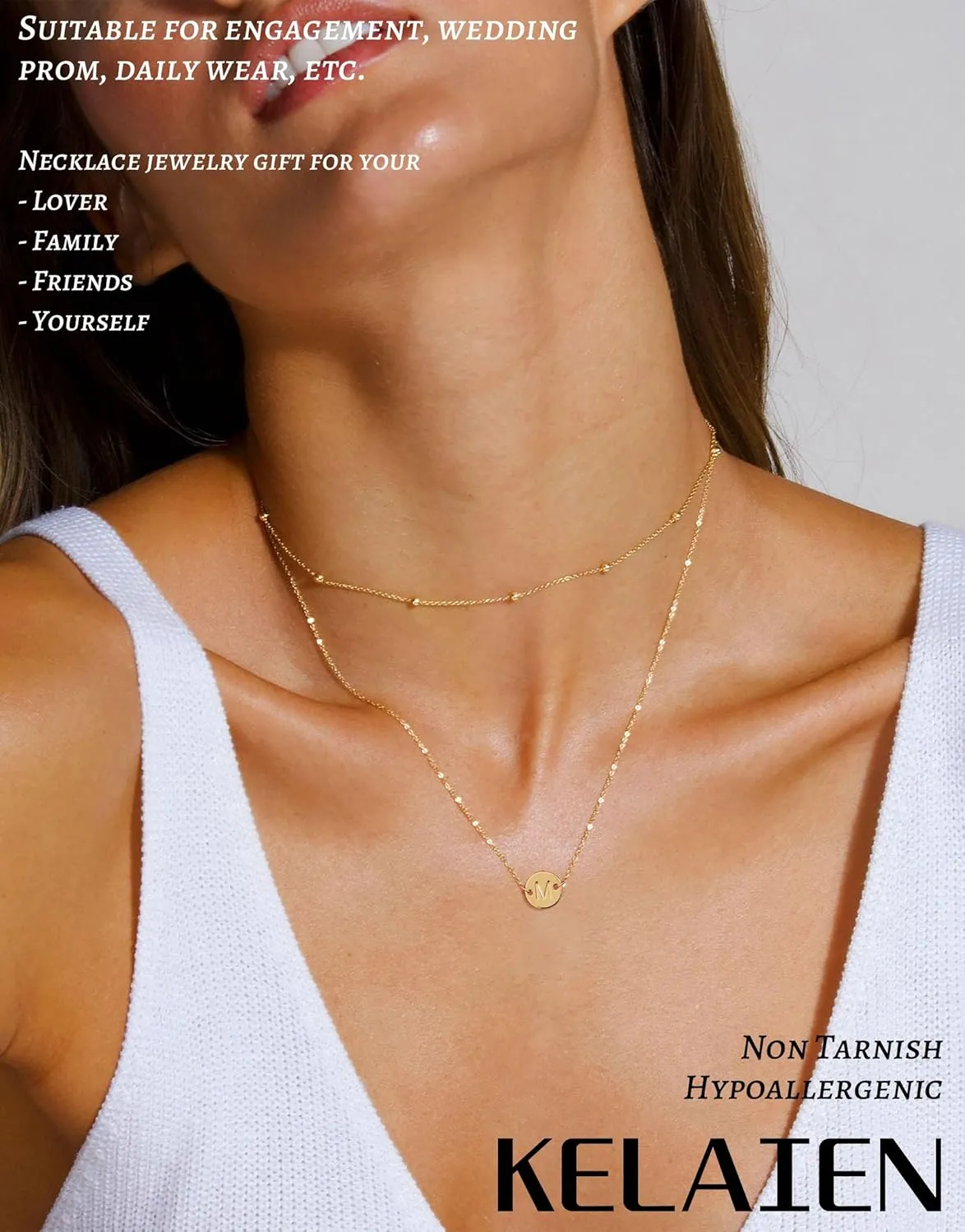 Layered Initial Necklace for Women Dainty 14K Gold Plated Letter Charm Necklace Trendy Coin Pendant Non Tarnish Choker Necklaces Set A-Z Custom Tiny Cute Jewelry Gifts
