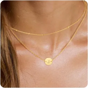 Layered Initial Necklace for Women Dainty 14K Gold Plated Letter Charm Necklace Trendy Coin Pendant Non Tarnish Choker Necklaces Set A-Z Custom Tiny Cute Jewelry Gifts