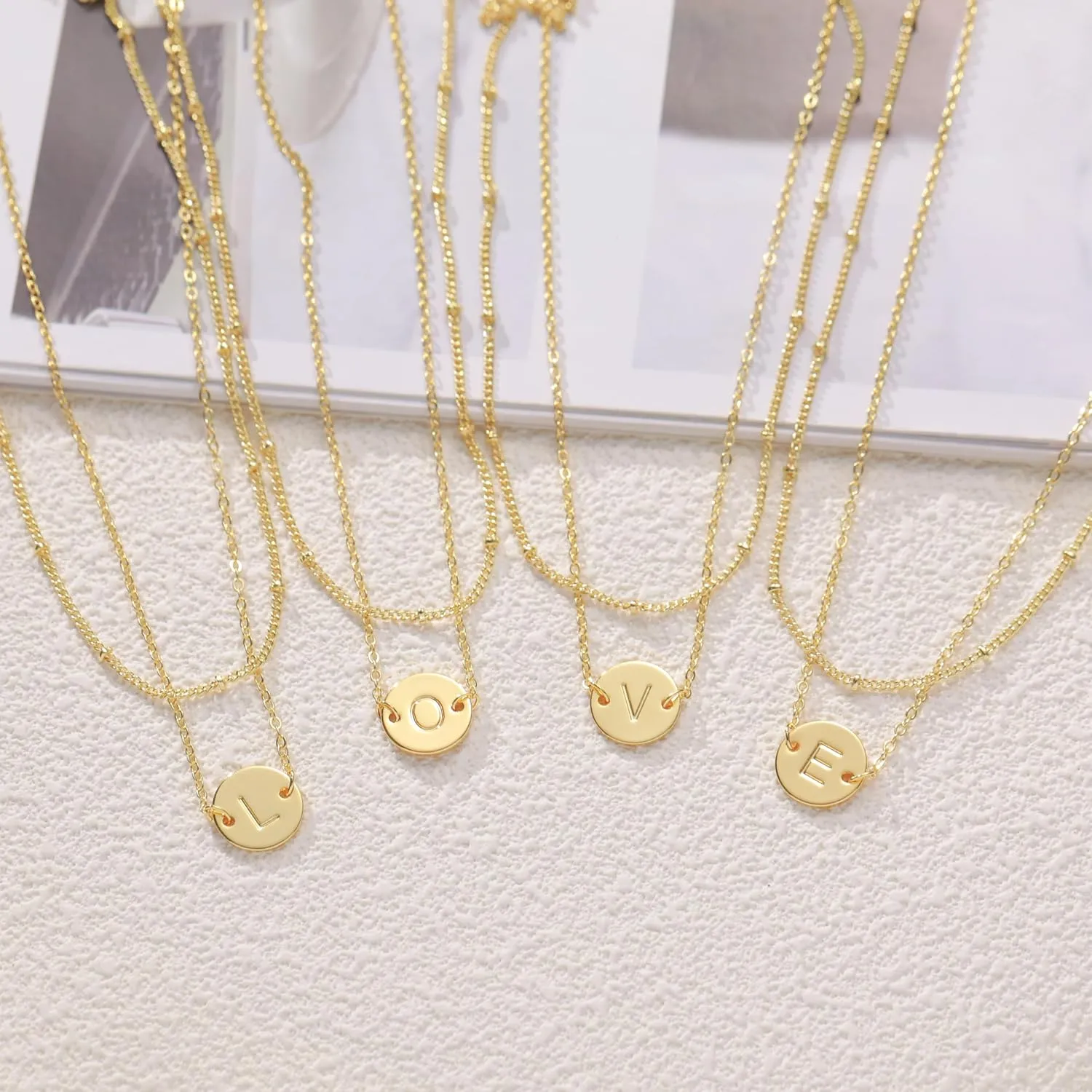 Layered Initial Necklace for Women Dainty 14K Gold Plated Letter Charm Necklace Trendy Coin Pendant Non Tarnish Choker Necklaces Set A-Z Custom Tiny Cute Jewelry Gifts