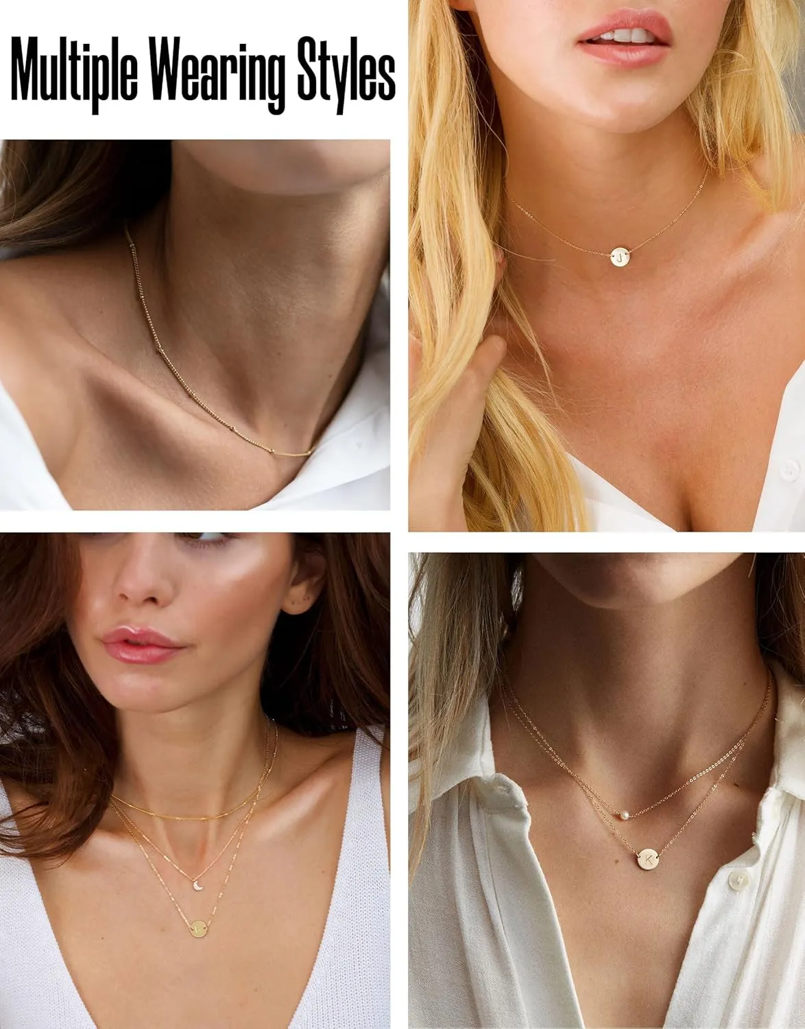 Layered Initial Necklace for Women Dainty 14K Gold Plated Letter Charm Necklace Trendy Coin Pendant Non Tarnish Choker Necklaces Set A-Z Custom Tiny Cute Jewelry Gifts