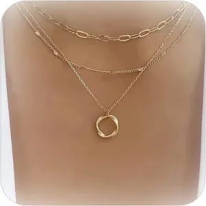 Layered Necklaces for Women Trendy 14k Gold Necklace Stack Chunky Herringbone Paperclip Chain Charm Necklace Gold Jewelry Country Concert Outfits for Women