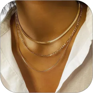 Layered Necklaces for Women Trendy 14k Gold Necklace Stack Chunky Herringbone Paperclip Chain Charm Necklace Gold Jewelry Country Concert Outfits for Women