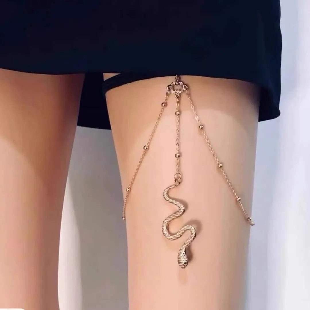 Leg Chain for Women Elastic Snake Thigh Chain Summer Boho Beach Leg Body Chain Teen Girls Holiday Bikini Jewelry