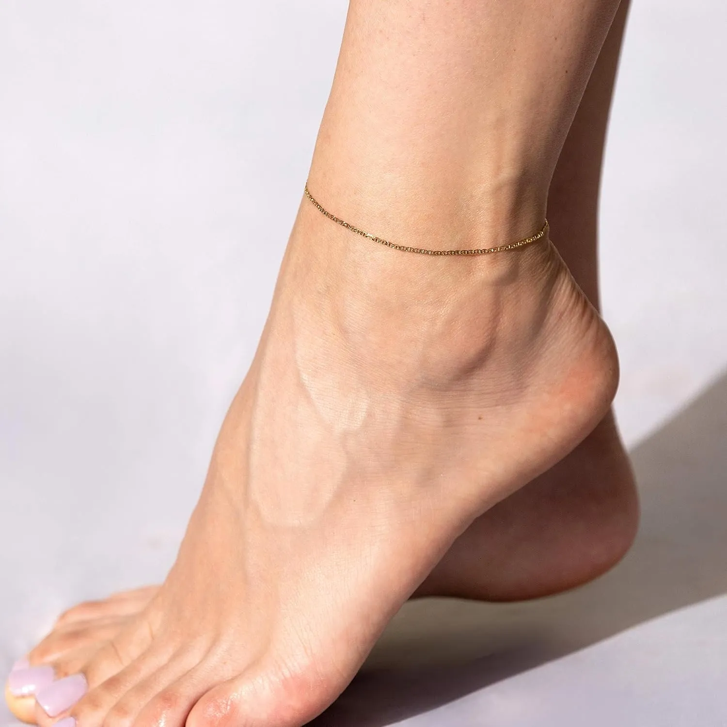 LIFETIME JEWELRY Womens Gold Anklet 1.4mm Flat Mariner Link Ankle Bracelet 24k Real Gold Plated