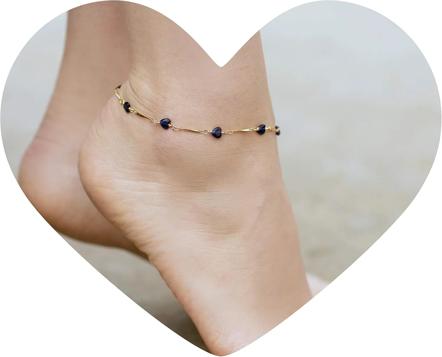 LIFETIME JEWELRY Womens Gold Anklet Blue Hearts Ankle Bracelet for Girls and Teen 24k Gold Plated