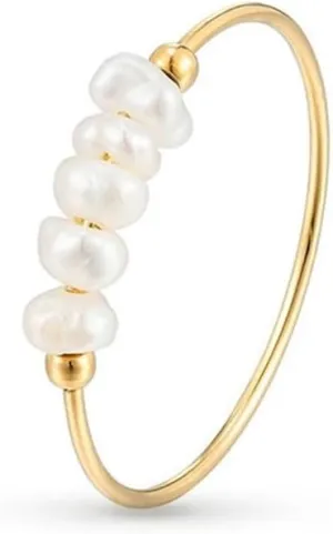 Lightweight Luxury Colorless Baroque Pearl Ring Gold Plated Stainless Steel Stacking Pearl Beaded Statement Finger Rings