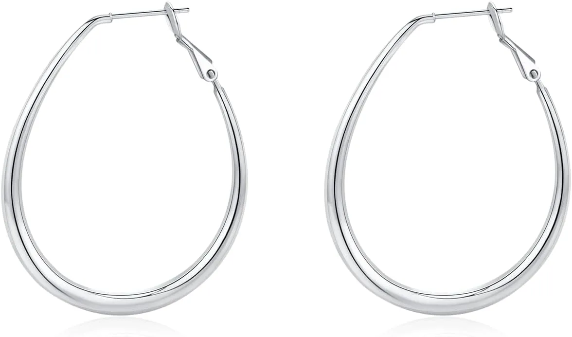 Lightweight Oval Hoop Earrings for Women - 14K Gold Plated, Rose Gold Plated and Sterling Silver Plated Large Oblong Hoop Earrings for Women Statement Jewelry Gift