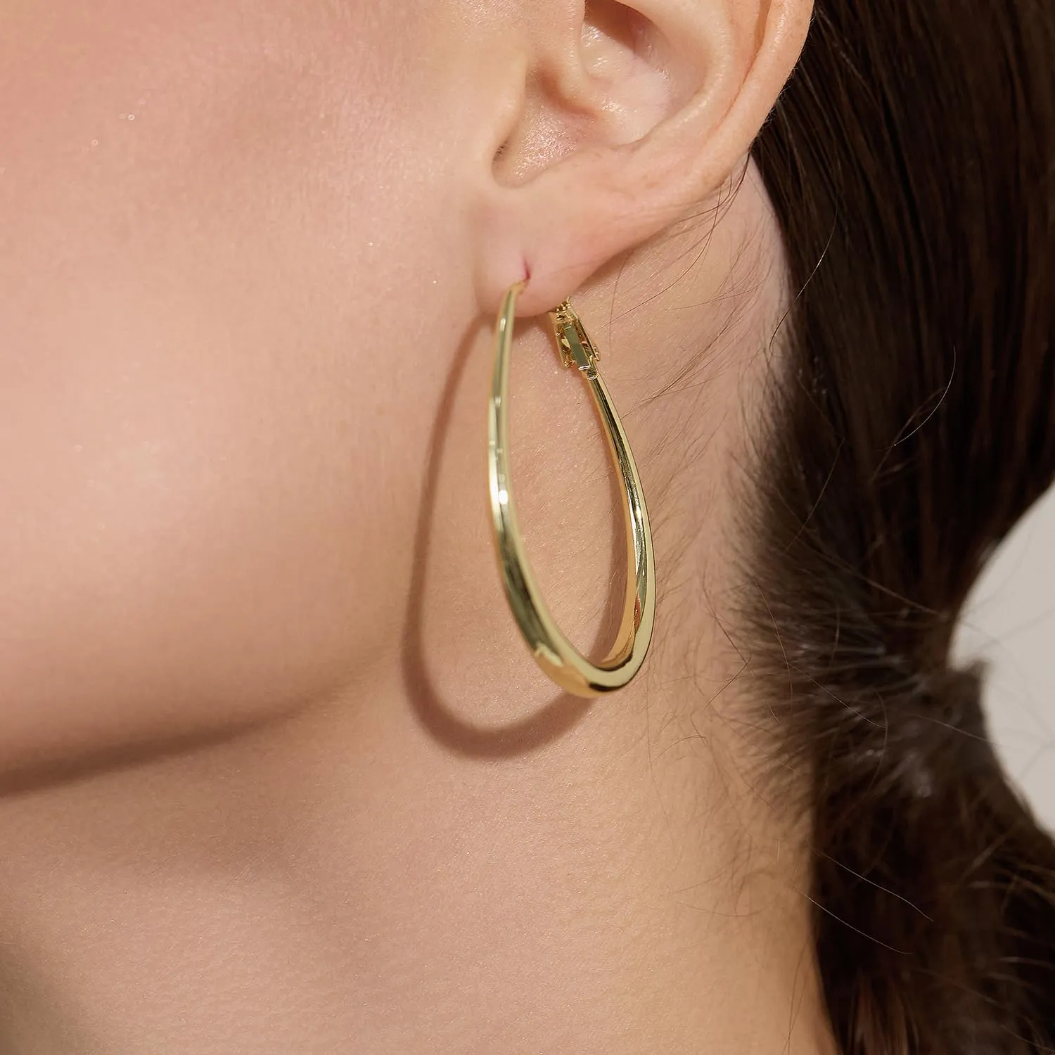 Lightweight Oval Hoop Earrings for Women - 14K Gold Plated, Rose Gold Plated and Sterling Silver Plated Large Oblong Hoop Earrings for Women Statement Jewelry Gift