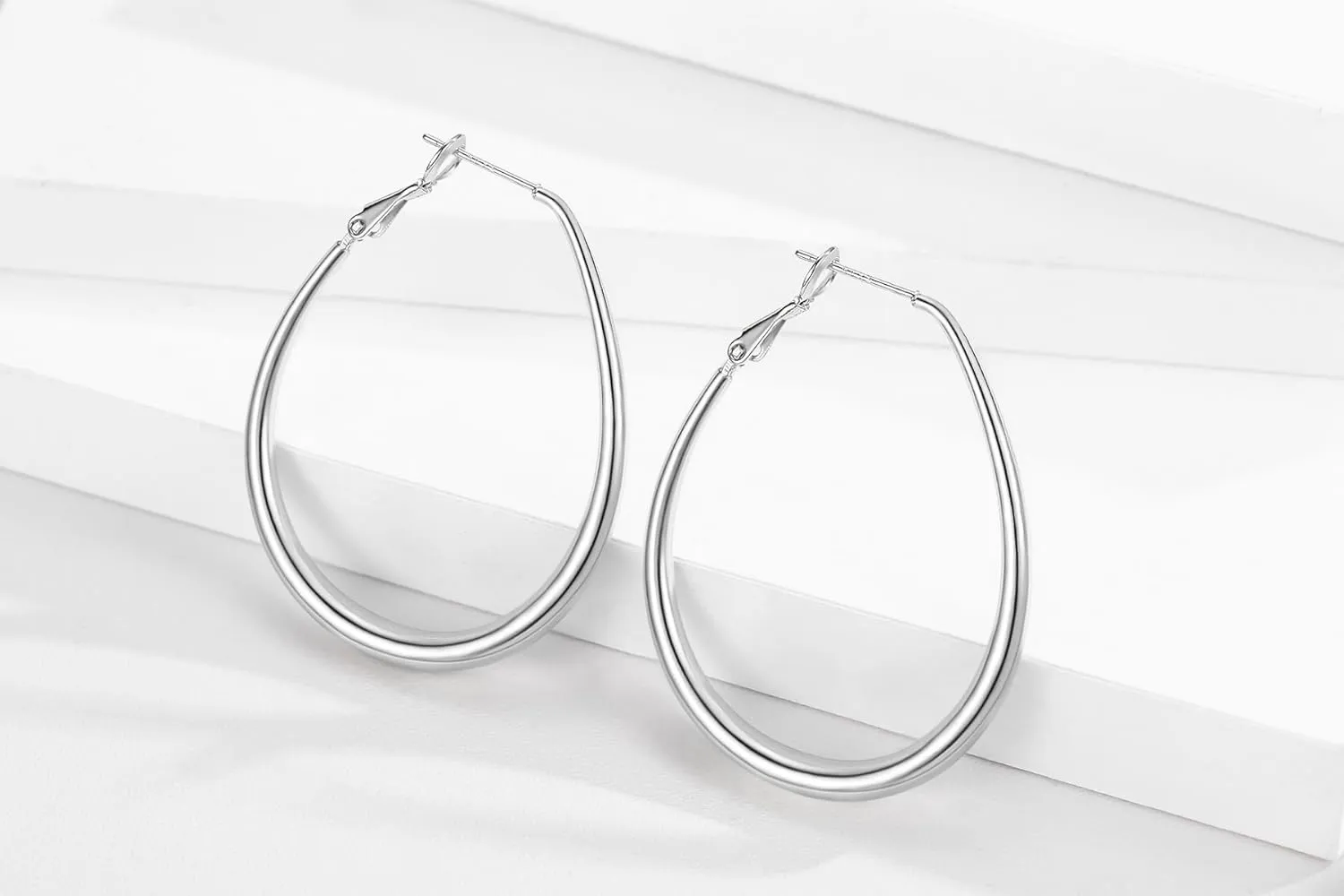 Lightweight Oval Hoop Earrings for Women - 14K Gold Plated, Rose Gold Plated and Sterling Silver Plated Large Oblong Hoop Earrings for Women Statement Jewelry Gift