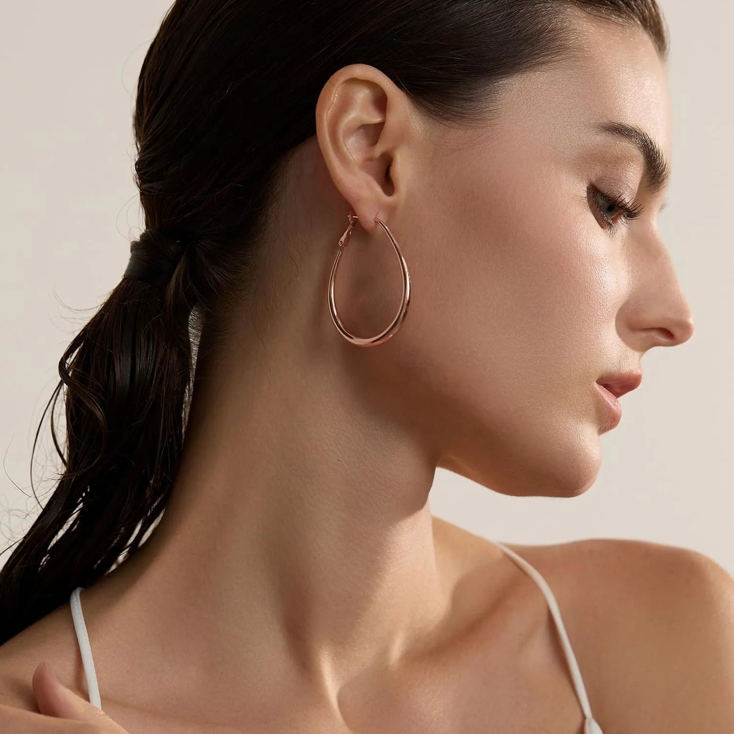 Lightweight Oval Hoop Earrings for Women - 14K Gold Plated, Rose Gold Plated and Sterling Silver Plated Large Oblong Hoop Earrings for Women Statement Jewelry Gift