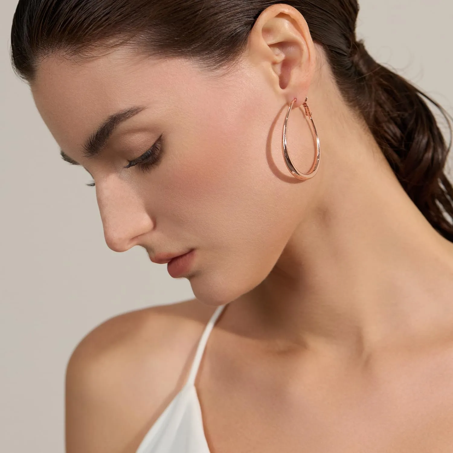 Lightweight Oval Hoop Earrings for Women - 14K Gold Plated, Rose Gold Plated and Sterling Silver Plated Large Oblong Hoop Earrings for Women Statement Jewelry Gift