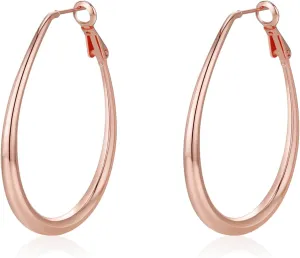 Lightweight Oval Hoop Earrings for Women - 14K Gold Plated, Rose Gold Plated and Sterling Silver Plated Large Oblong Hoop Earrings for Women Statement Jewelry Gift