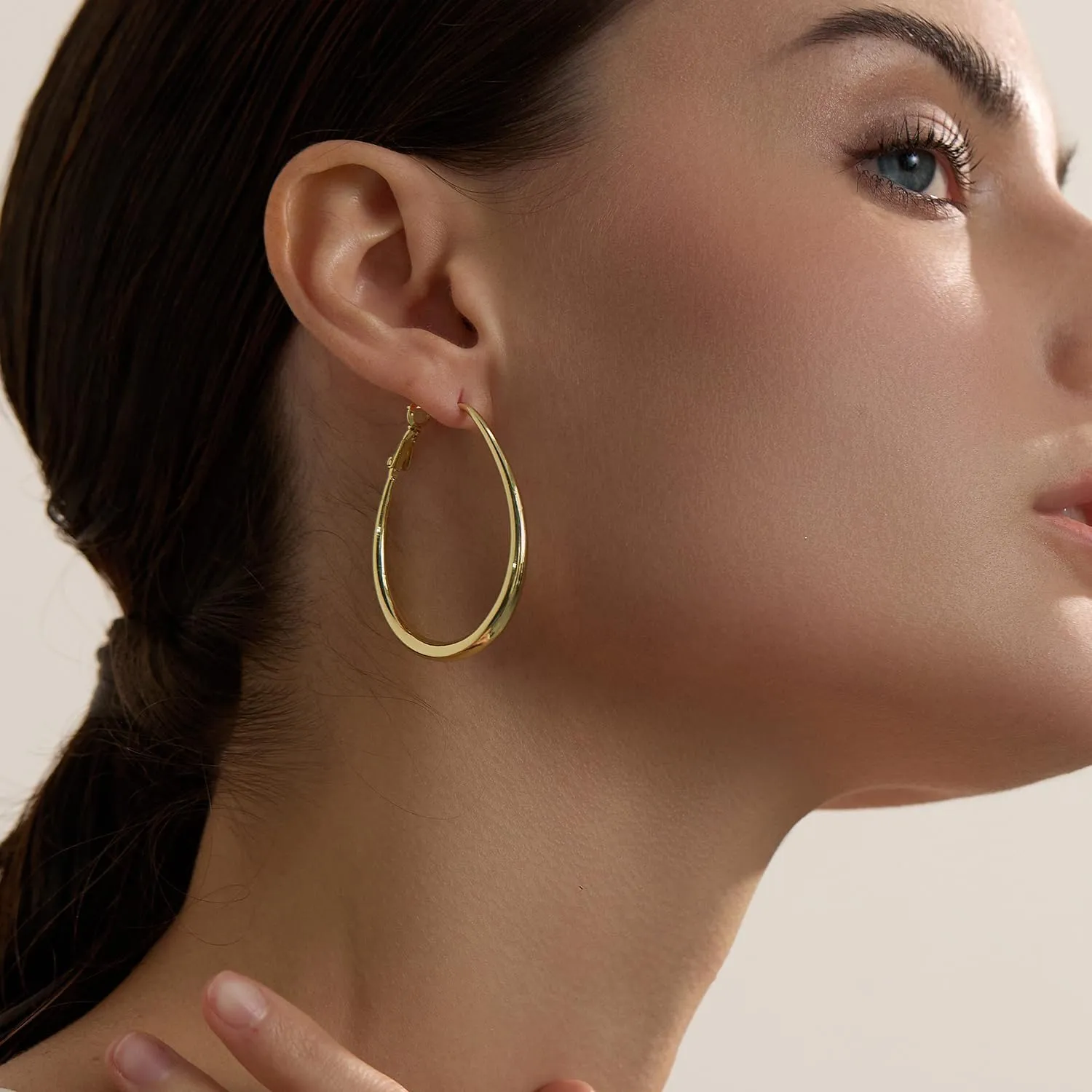Lightweight Oval Hoop Earrings for Women - 14K Gold Plated, Rose Gold Plated and Sterling Silver Plated Large Oblong Hoop Earrings for Women Statement Jewelry Gift