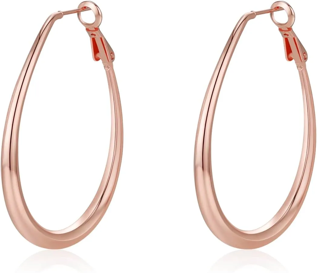 Lightweight Oval Hoop Earrings for Women - 14K Gold Plated, Rose Gold Plated and Sterling Silver Plated Large Oblong Hoop Earrings for Women Statement Jewelry Gift