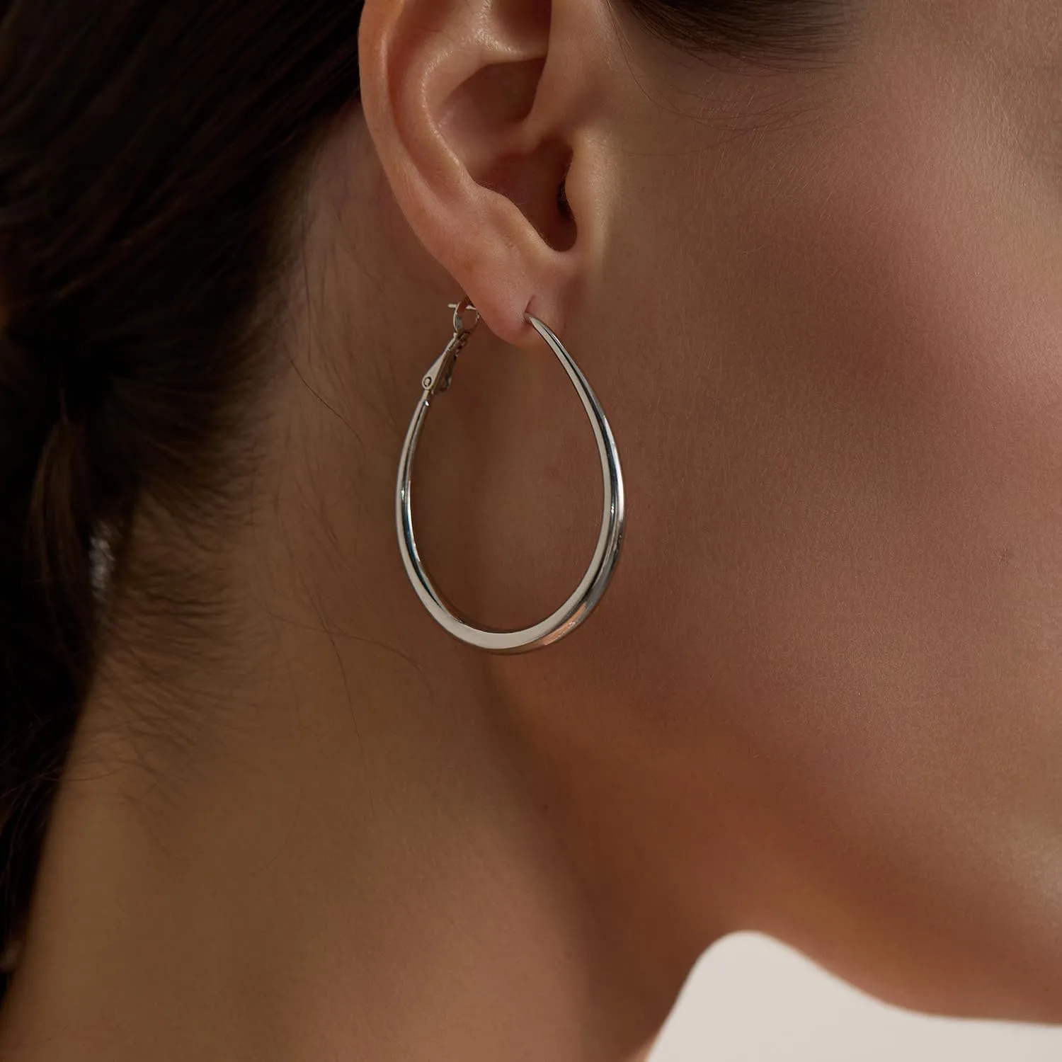 Lightweight Oval Hoop Earrings for Women - 14K Gold Plated, Rose Gold Plated and Sterling Silver Plated Large Oblong Hoop Earrings for Women Statement Jewelry Gift