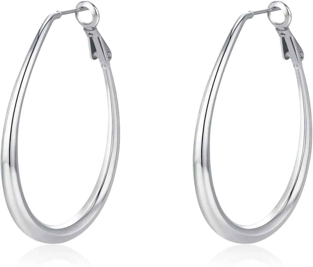 Lightweight Oval Hoop Earrings for Women - 14K Gold Plated, Rose Gold Plated and Sterling Silver Plated Large Oblong Hoop Earrings for Women Statement Jewelry Gift