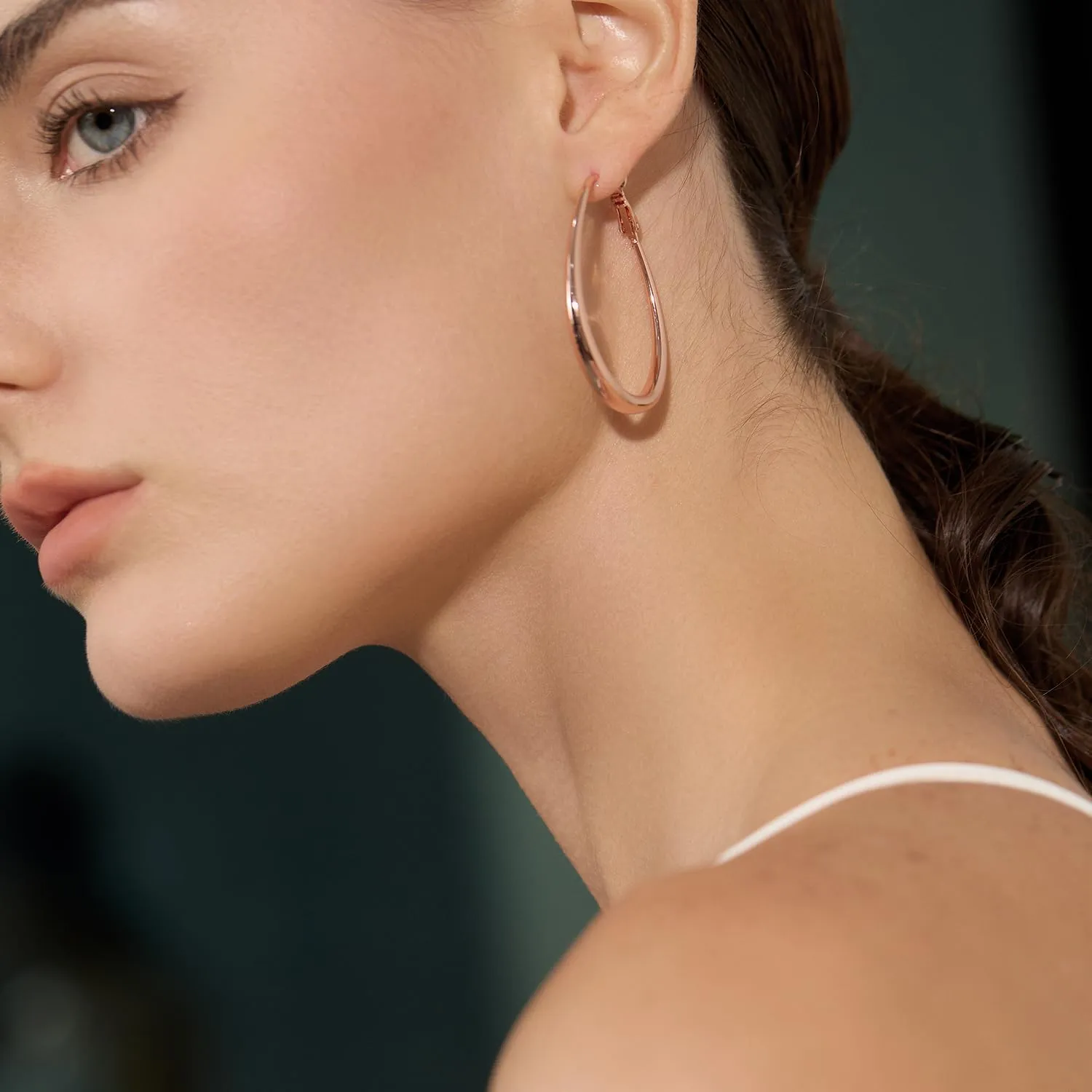 Lightweight Oval Hoop Earrings for Women - 14K Gold Plated, Rose Gold Plated and Sterling Silver Plated Large Oblong Hoop Earrings for Women Statement Jewelry Gift