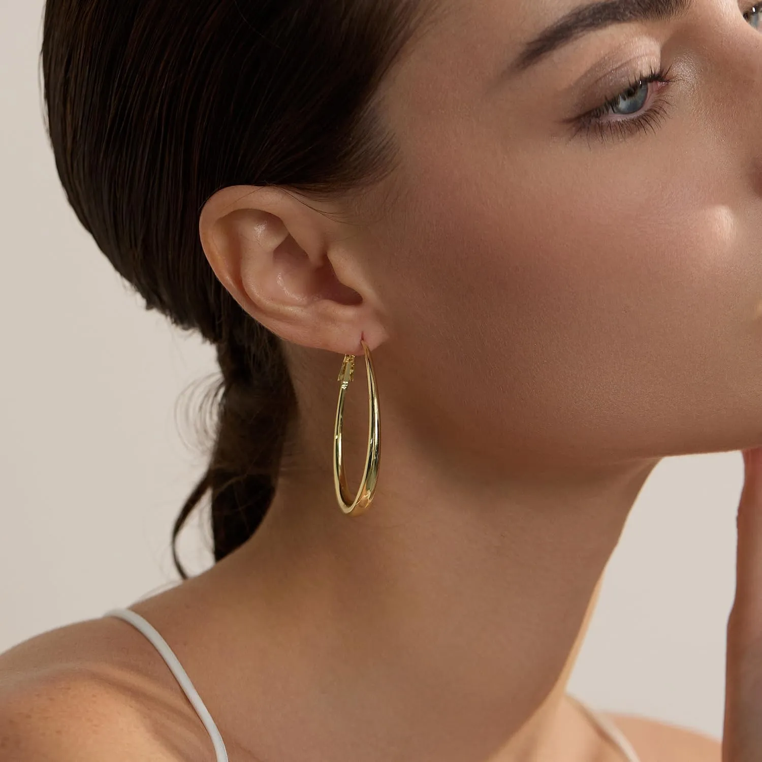 Lightweight Oval Hoop Earrings for Women - 14K Gold Plated, Rose Gold Plated and Sterling Silver Plated Large Oblong Hoop Earrings for Women Statement Jewelry Gift