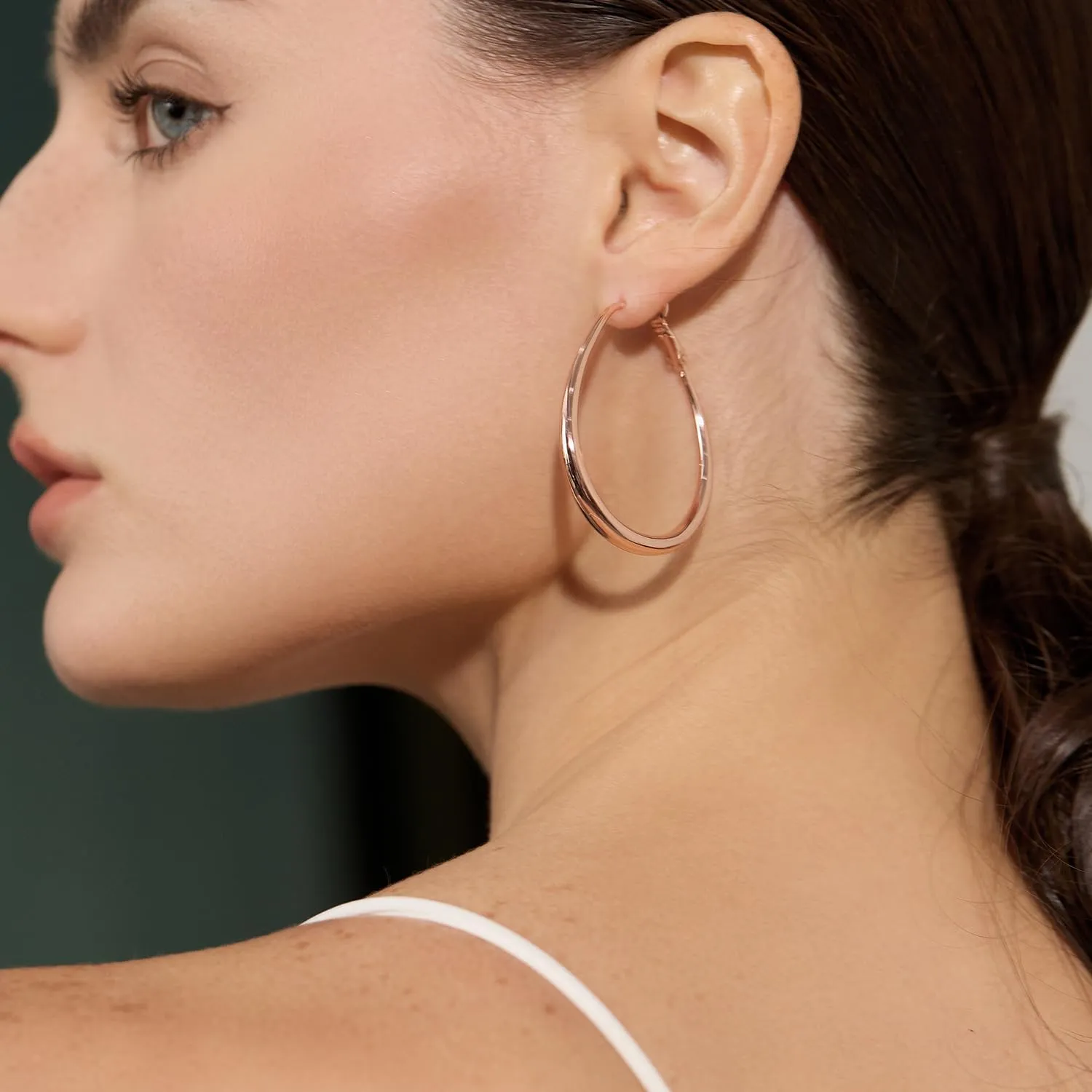 Lightweight Oval Hoop Earrings for Women - 14K Gold Plated, Rose Gold Plated and Sterling Silver Plated Large Oblong Hoop Earrings for Women Statement Jewelry Gift
