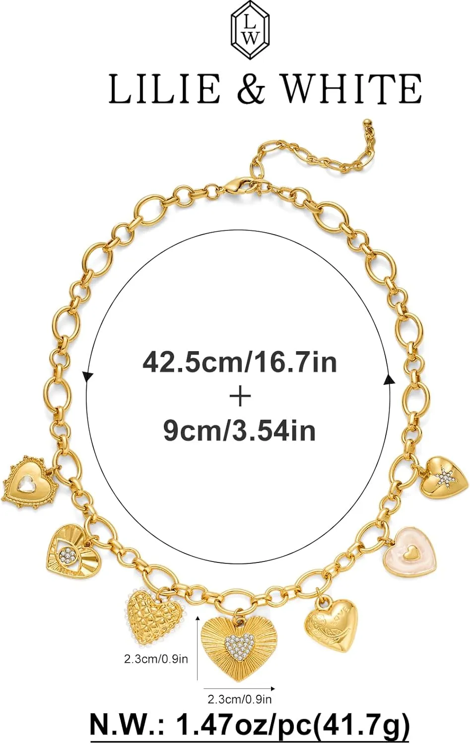 LILIE&WHITE Gold Heart Necklaces For Women With Different Heart Charms Gold Charm Sun Heart Necklace Coin Charms Fashion Jewelry Gift