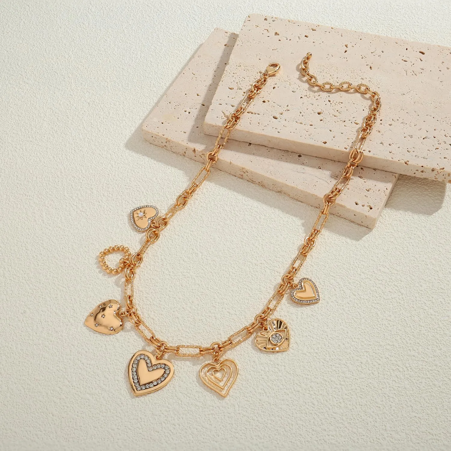 LILIE&WHITE Gold Heart Necklaces For Women With Different Heart Charms Gold Charm Sun Heart Necklace Coin Charms Fashion Jewelry Gift
