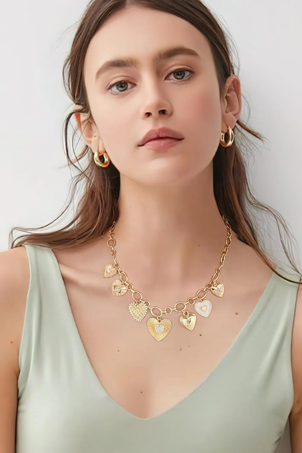 LILIE&WHITE Gold Heart Necklaces For Women With Different Heart Charms Gold Charm Sun Heart Necklace Coin Charms Fashion Jewelry Gift