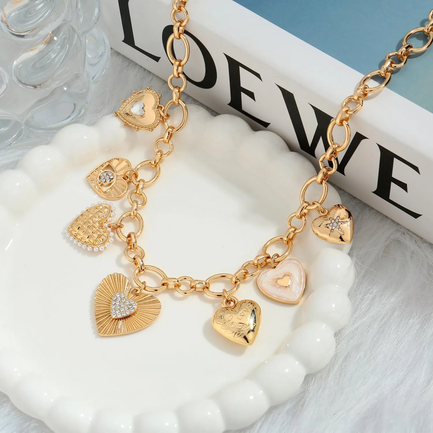 LILIE&WHITE Gold Heart Necklaces For Women With Different Heart Charms Gold Charm Sun Heart Necklace Coin Charms Fashion Jewelry Gift