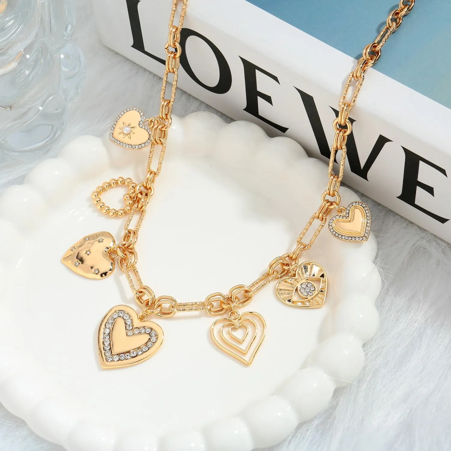 LILIE&WHITE Gold Heart Necklaces For Women With Different Heart Charms Gold Charm Sun Heart Necklace Coin Charms Fashion Jewelry Gift