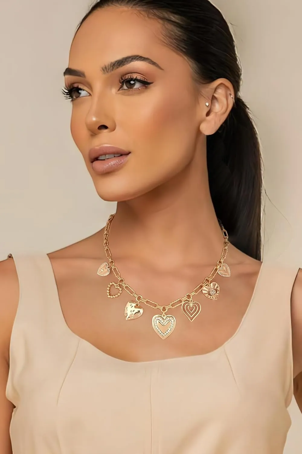 LILIE&WHITE Gold Heart Necklaces For Women With Different Heart Charms Gold Charm Sun Heart Necklace Coin Charms Fashion Jewelry Gift