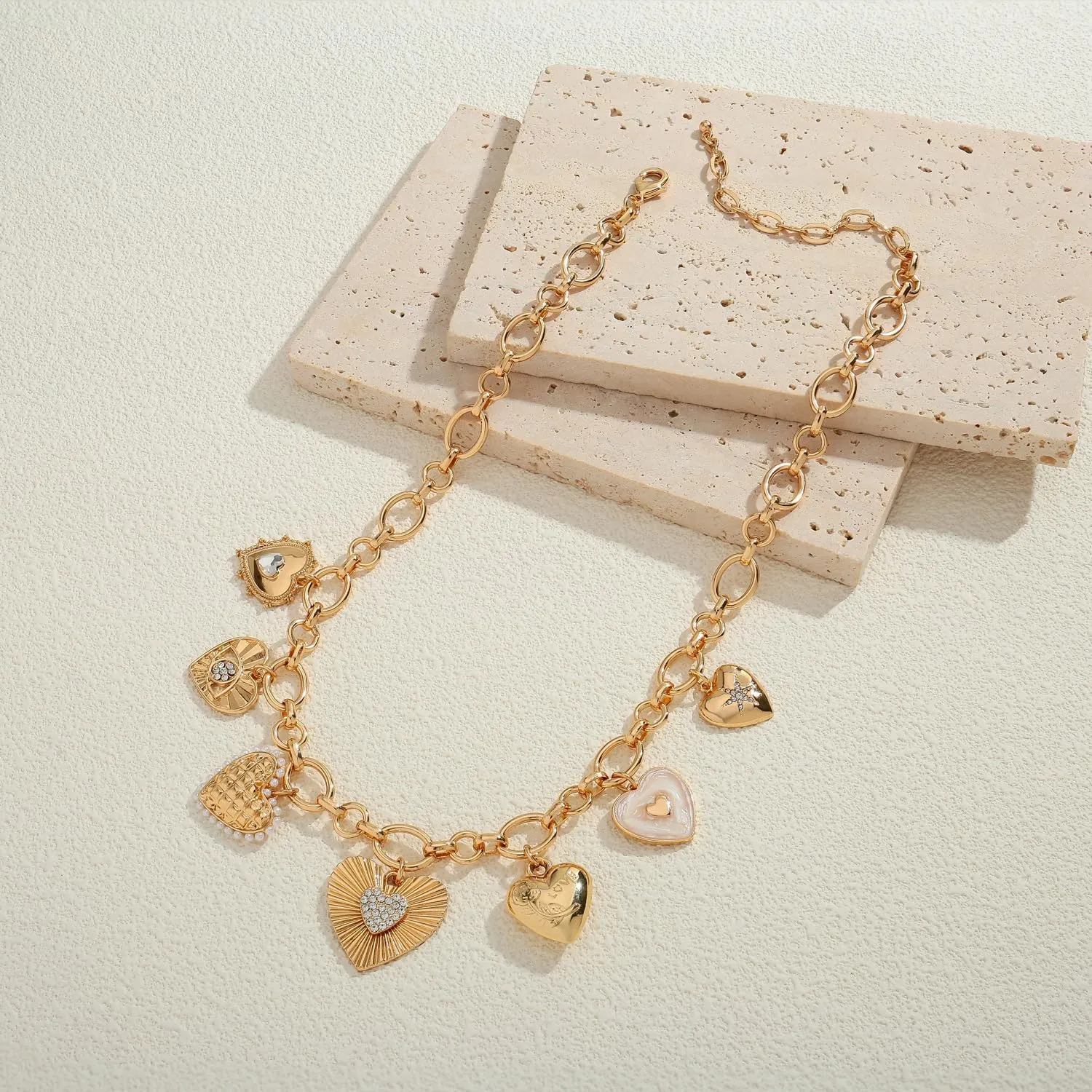 LILIE&WHITE Gold Heart Necklaces For Women With Different Heart Charms Gold Charm Sun Heart Necklace Coin Charms Fashion Jewelry Gift