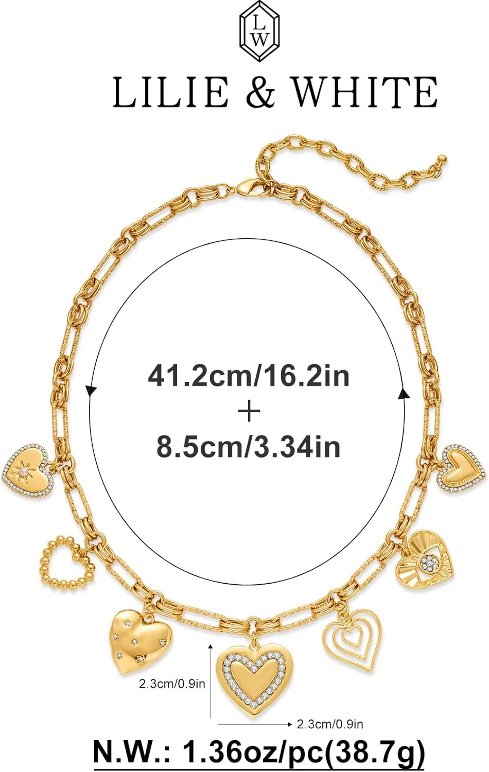 LILIE&WHITE Gold Heart Necklaces For Women With Different Heart Charms Gold Charm Sun Heart Necklace Coin Charms Fashion Jewelry Gift