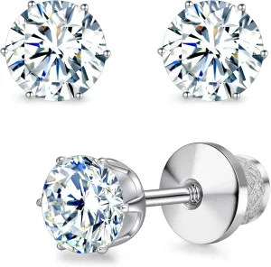 Limerencia Moissanite Titanium Screw Back Stud Earrings, 0.2CT-1.6CT Hypoallergenic F136 Implant Grade Titanium Flat Back Earrings D Color VVS1 Clarity Jewelry Gifts for Sensitive Ears Women Men
