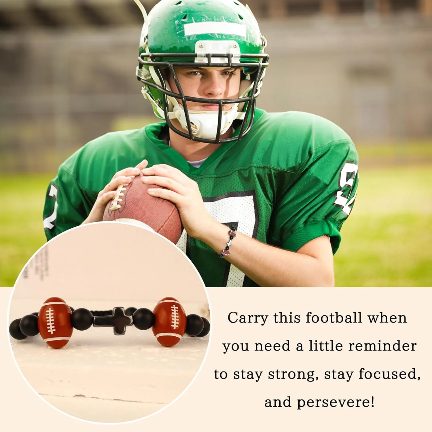 LINY Soccer Black Football Bracelets for Nephew Grandson Adjustable Braided Rope Beaded Sports Bracelet for Boys Graduation Birthday Gifts