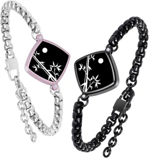 Long Distance Touch Bracelets Jewelry Set, Remote Smart Connection Love Bracelet,Send SOS SMS Relationship Bracelets Banboo for Couples Lovers Family Friends Festivals Valentine's Day Gifts Black Pink