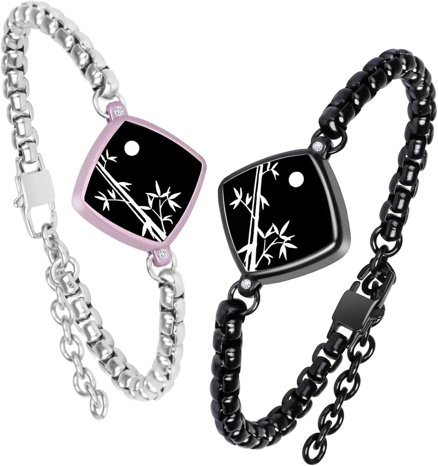 Long Distance Touch Bracelets Jewelry Set, Remote Smart Connection Love Bracelet,Send SOS SMS Relationship Bracelets Banboo for Couples Lovers Family Friends Festivals Valentine's Day Gifts Black Pink