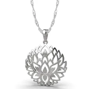 Lotus Flower Necklace 925 Sterling Silver - Large Open Birthday Flower Necklaces for Women 20 Inch Chain - Boho Spiritual Yoga Jewelry - Inspirational Gifts for Her - Handmade