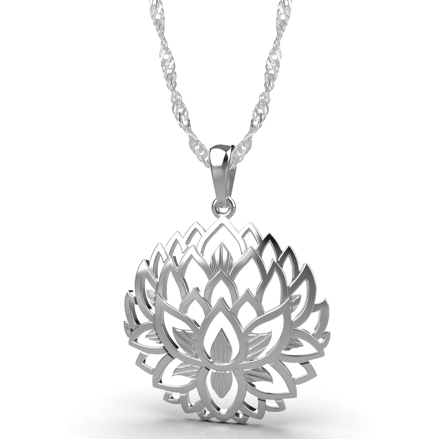 Lotus Flower Necklace 925 Sterling Silver - Large Open Birthday Flower Necklaces for Women 20 Inch Chain - Boho Spiritual Yoga Jewelry - Inspirational Gifts for Her - Handmade