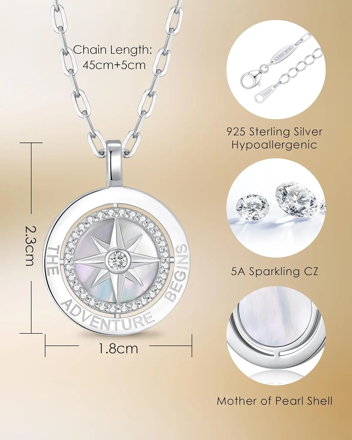 LOUISA SECRET Graduation Gifts for Her 2025, S925 Sterling Silver Compass Birthstone Necklace for Her, Anniversary Birthday Jewelry Gifts for Women Her