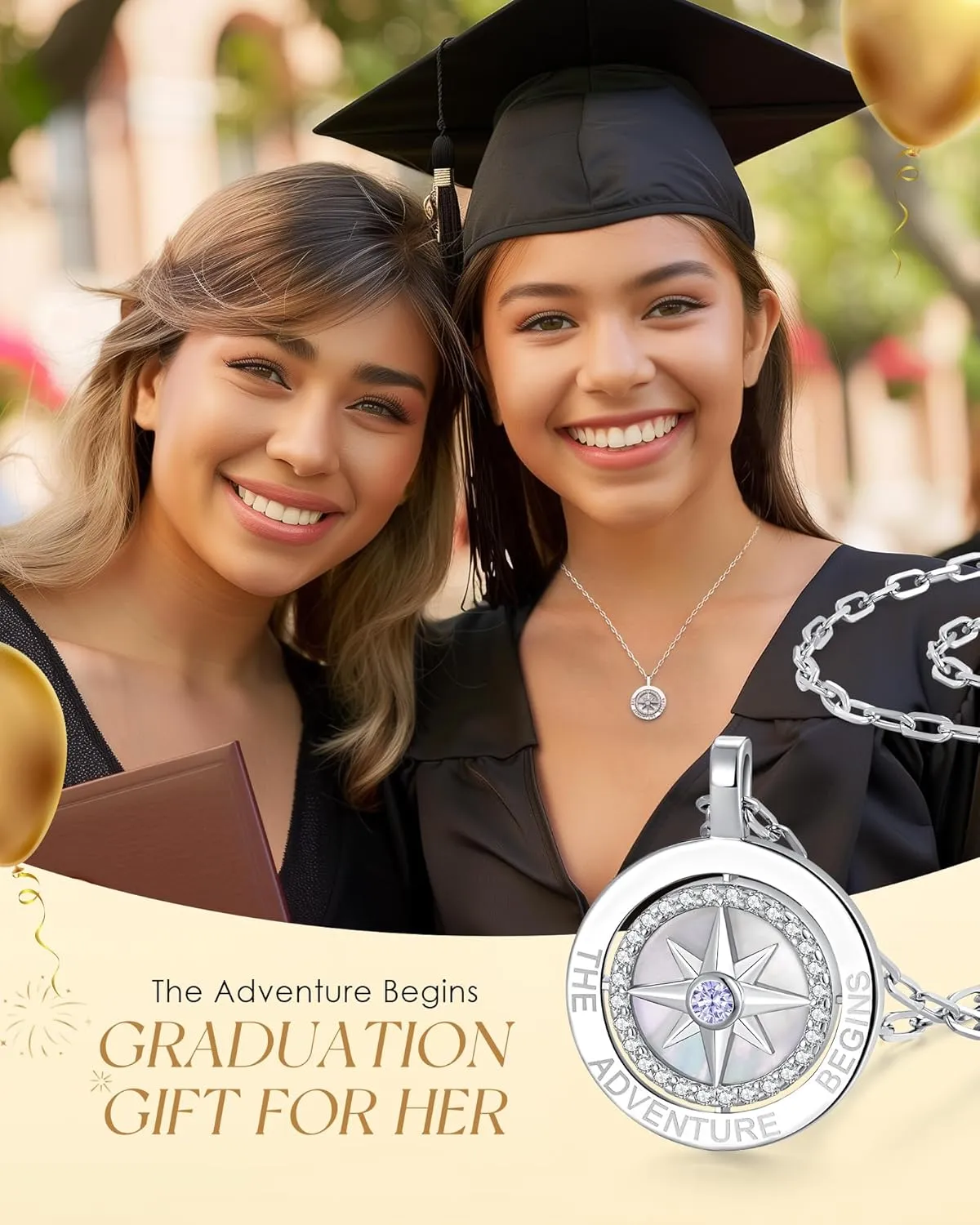 LOUISA SECRET Graduation Gifts for Her 2025, S925 Sterling Silver Compass Birthstone Necklace for Her, Anniversary Birthday Jewelry Gifts for Women Her