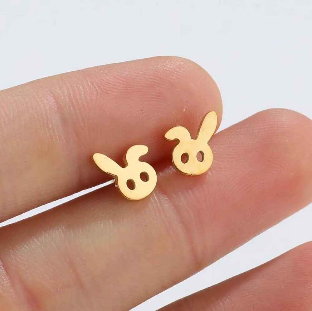 Lovely Rabbit Tiny Stud Earring Stainless Steel Bunny Animal Pet Cartilage Tragus Studs Earring Minimalist Birthday Jewelry Gifts for Women Girls Easter