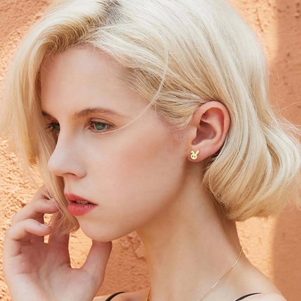 Lovely Rabbit Tiny Stud Earring Stainless Steel Bunny Animal Pet Cartilage Tragus Studs Earring Minimalist Birthday Jewelry Gifts for Women Girls Easter