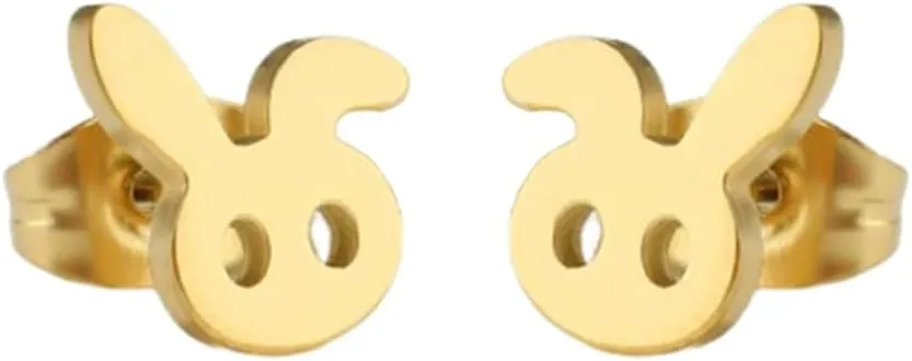 Lovely Rabbit Tiny Stud Earring Stainless Steel Bunny Animal Pet Cartilage Tragus Studs Earring Minimalist Birthday Jewelry Gifts for Women Girls Easter